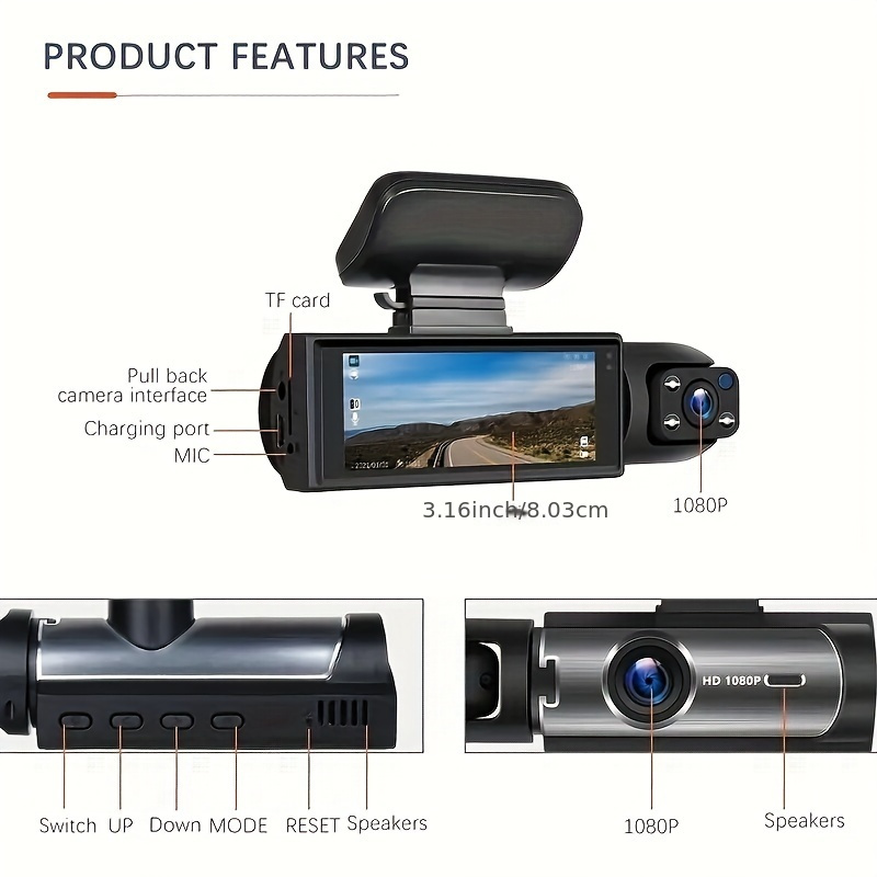 Dash Cam 3.16 Inch Black Box Car Night Vision DVR Vehicle Mirror Video  Camera Recorder Dash Cam Front Built-in Camera Sensor HD Night Vision Car  DVR