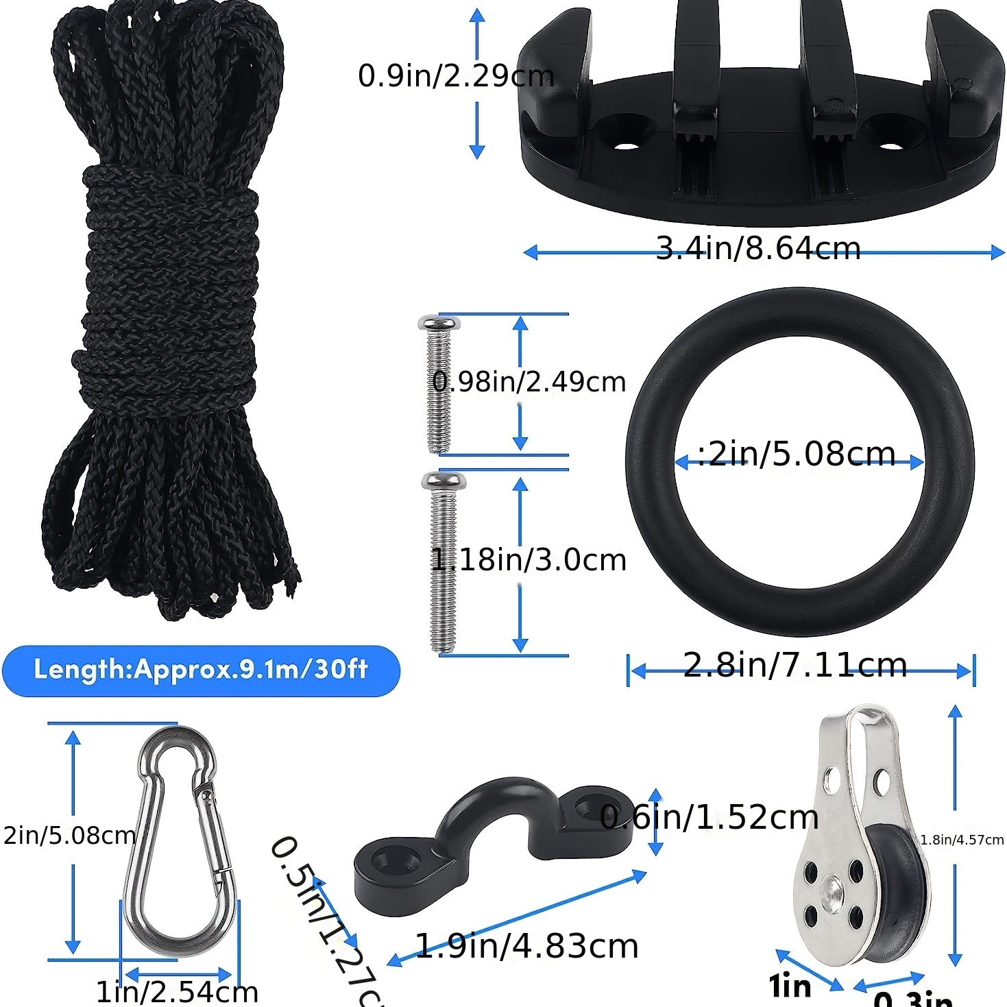 Fishing Accessories Kayak Trolley Deck Loop Anchor System Pad Eye Cleat Kit  Pulley