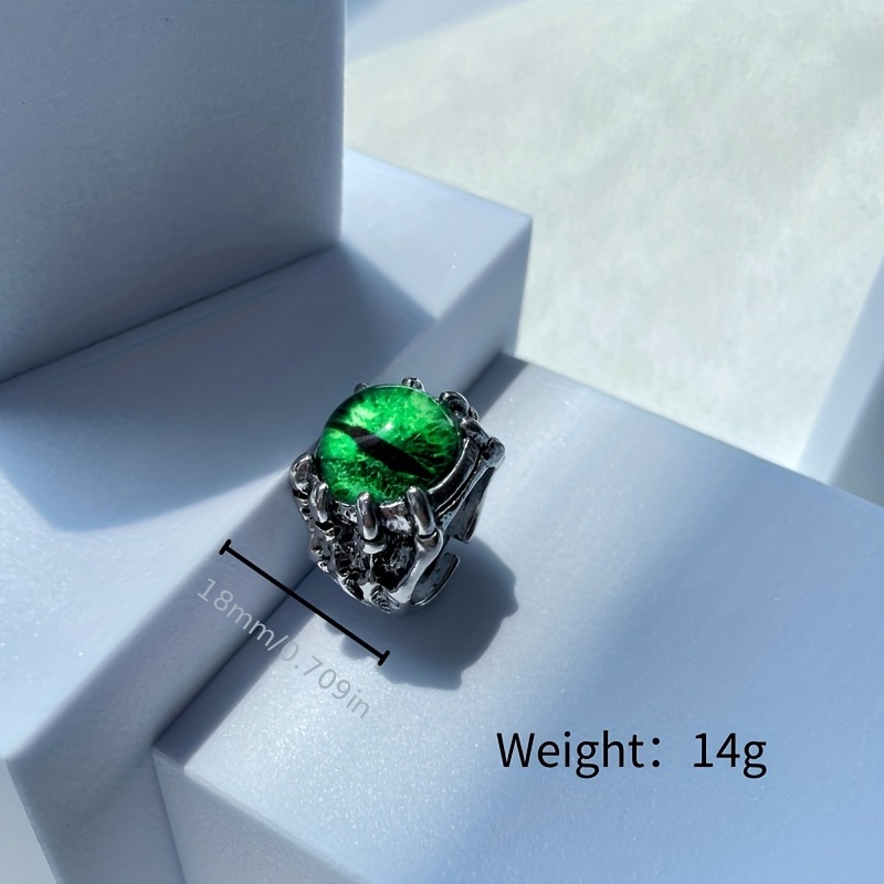 Emerald Silver Claw Mens Gothic Ring