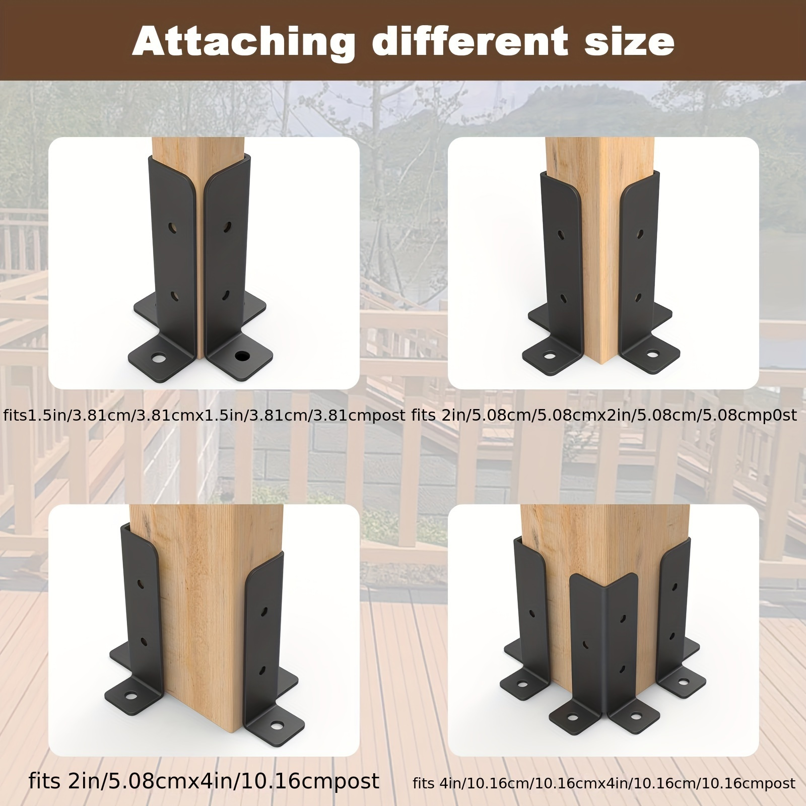 Adjustable Deck Post Anchor Base Brackets Kit – Fits 1.5x1.5 To 4x4 Posts, 8 PCS With Screws, 2.8mm Thick Steel, Black Powder Coated For Fencing/Pergola/Patio
