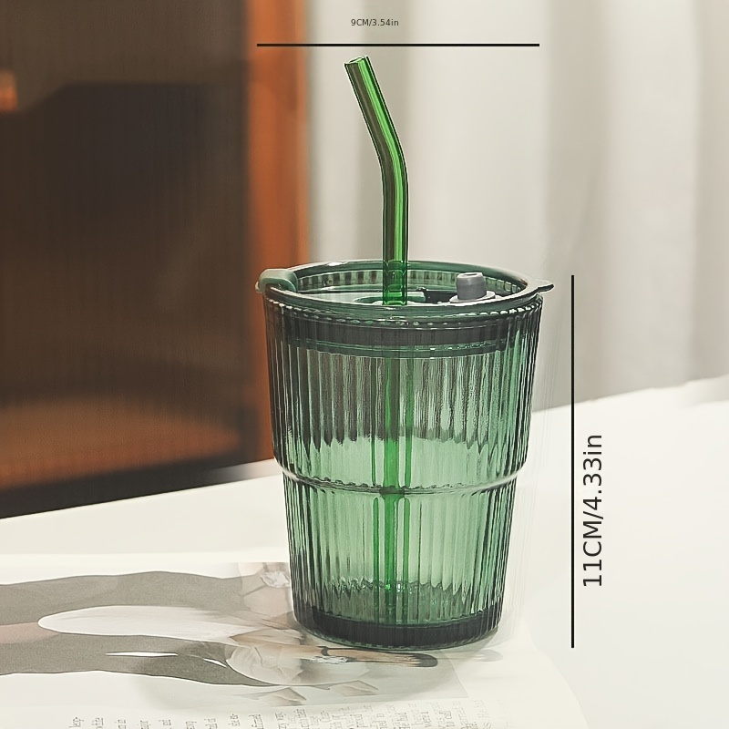 Ribbed Glass Tumbler With Lid And Straw Origami Style - Temu