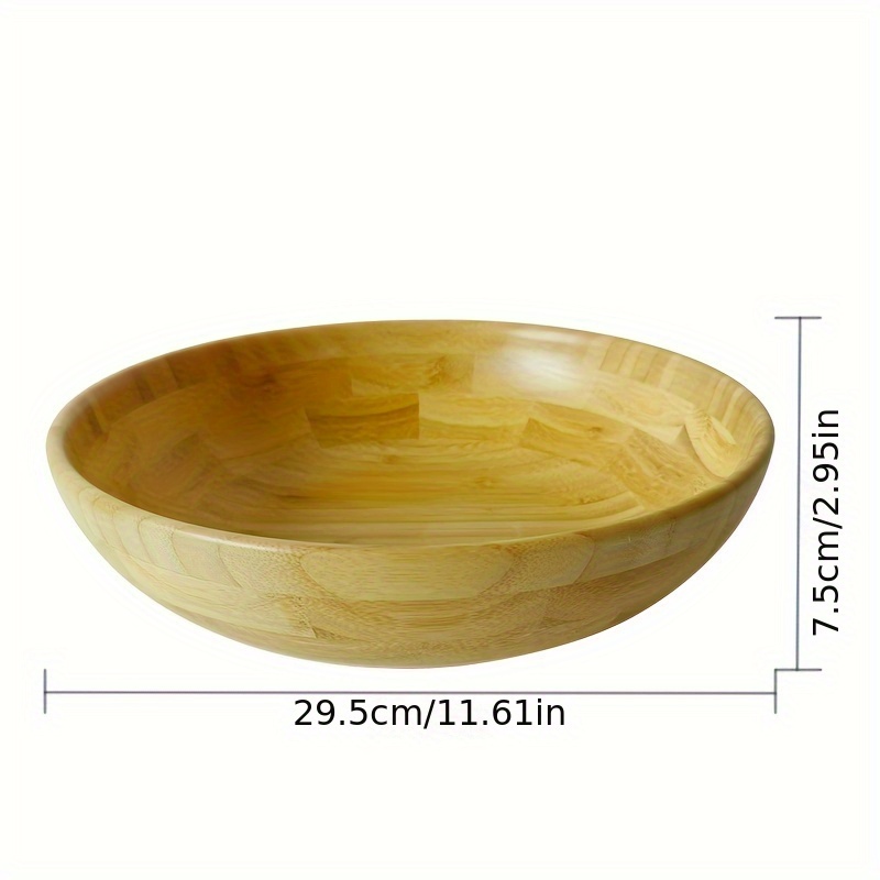 Image of Chinese Bamboo Round Salad Bowl Fruit Bowl Dry Fruit Bowl Kitchen Large Salad Bamboo Bowl Noodle Film Bowl Household Kneading Basin