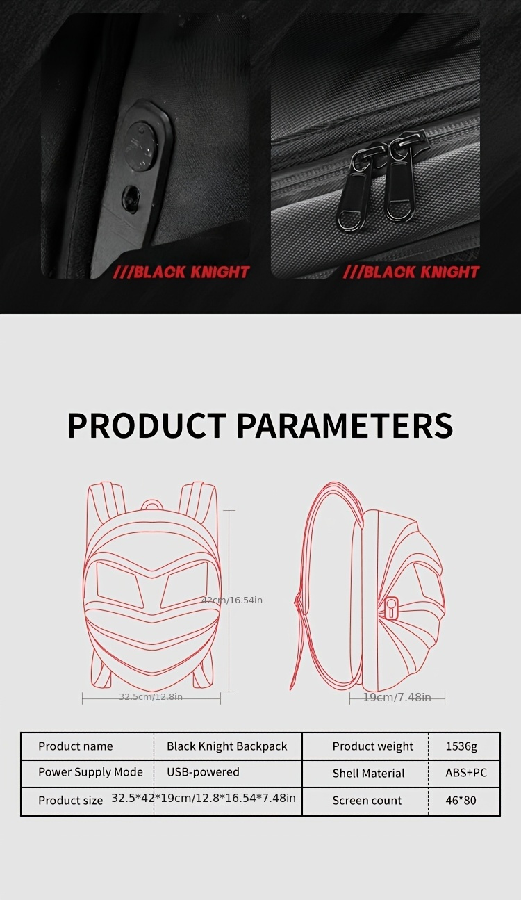 Sac à dos LED lumineux cool pour motards avec casque intégral, offrant une capacité de stockage super large