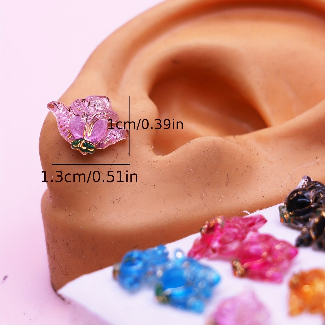 Pretty Smart Metal Free Plastic Post Earrings Gift Set Gummy Bear,  Butterfly, Flower (Pink)