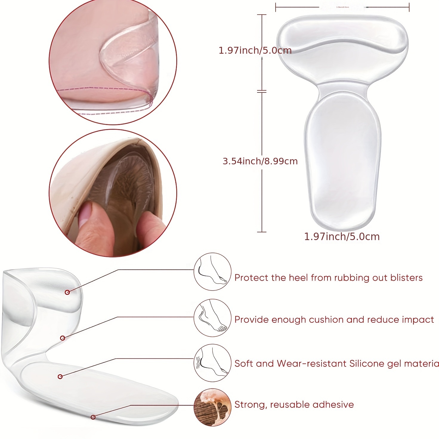 Transparent Heel Protector, Women&Apos;S Heel Insole, Fits Too Big Heel Pad