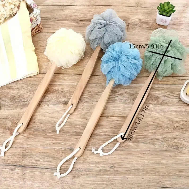 1pc long handle bath sponge large exfoliating shower pouf manual back scrubber brush unscented no battery needed bath exfoliation tool pastel bath poufs durable bath sponge Product details 4
