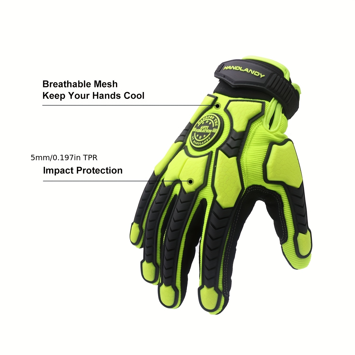 SAFEGEAR Impact-Reducing Mechanics Gloves X-Large, 1 Pair - EN388 & ANSI  Level A1 Cut-Resistant Black & Lime Green Work Gloves for Men and Women 