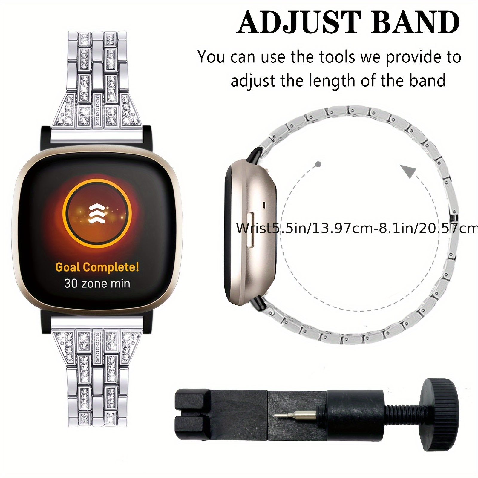 Bling Band For Fitbit Versa Smart Watch Stainless Steel Replacement Bracelet Wit
