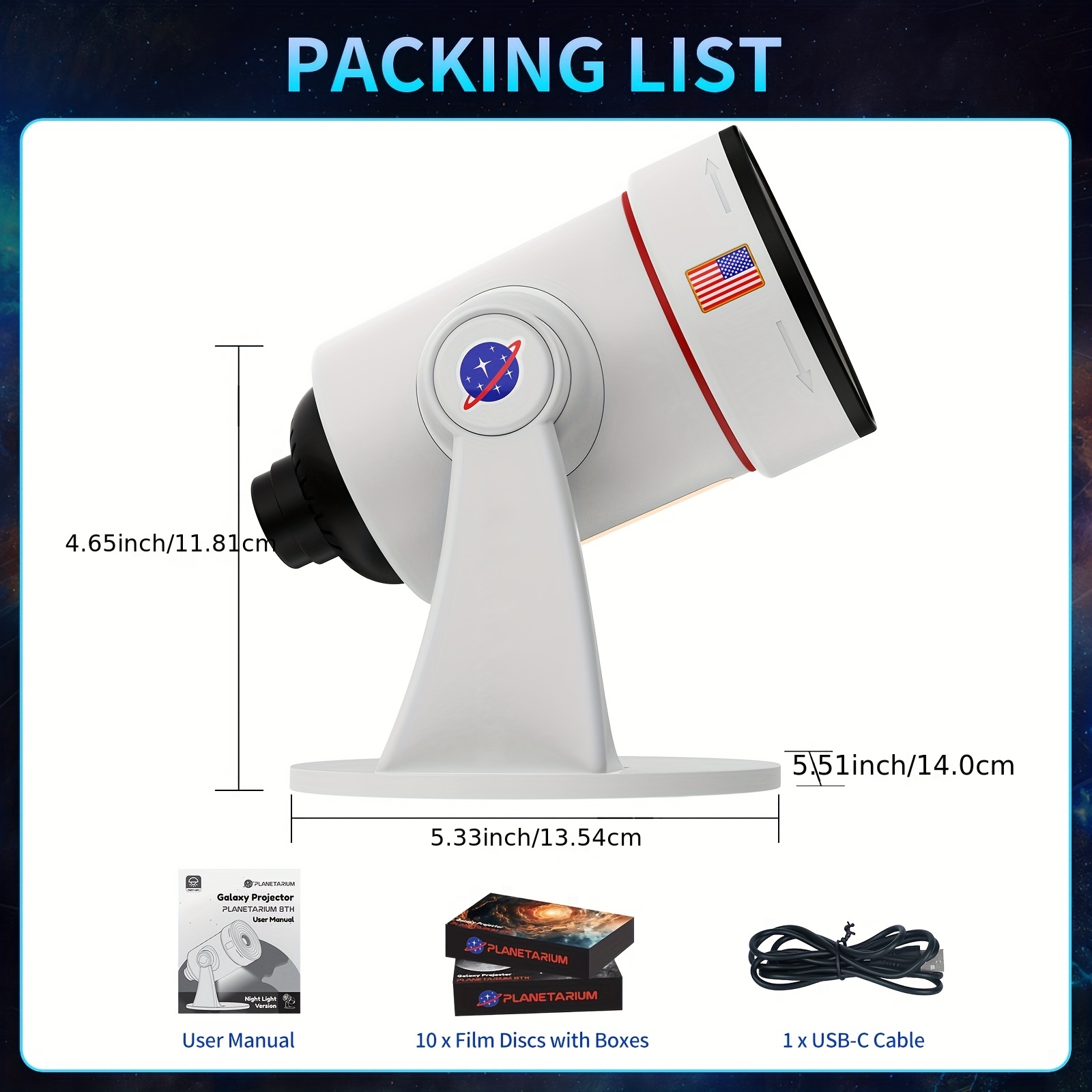 TEMU [Nouvelle mise à niveau en 2025] Télescope planétarium Lampe de projection de ciel étoilé et focus réglable 360° Support rotatif 10 disques d' à