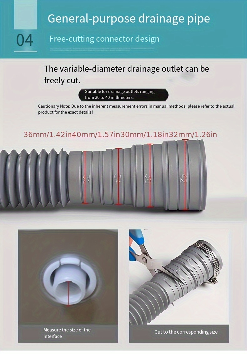 1pc Tubo de extensión para manguera de desagüe de lavadora, tubo de salida de agua universal engrosado, tubo de desagüe de agitador de tambor totalmente automático con clip