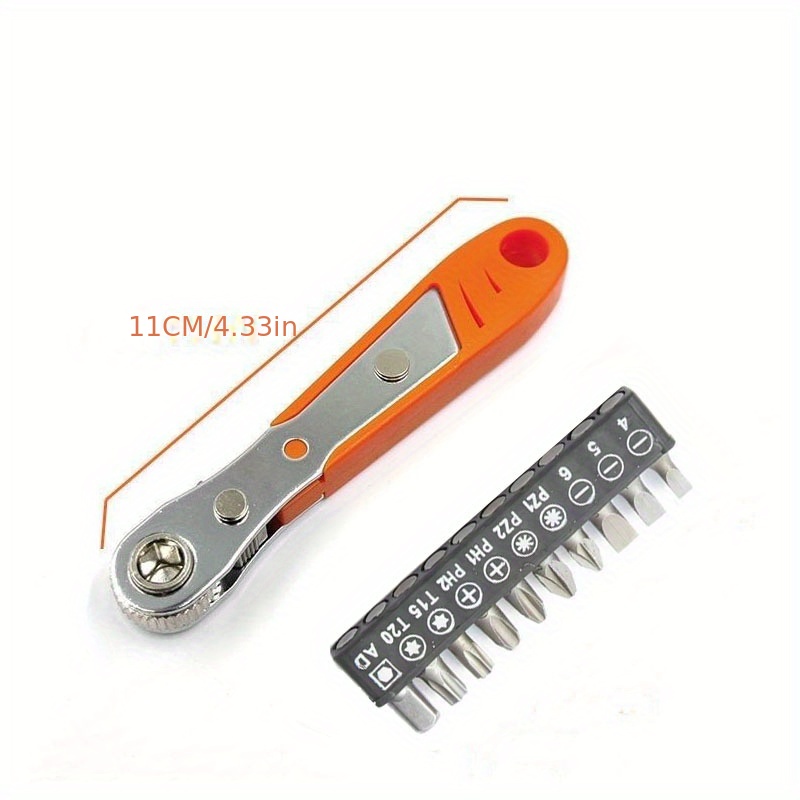 Ratcheting Right Angle Screwdriver Hex Drive 90 Degree Offset and 10pc Bits  Set 