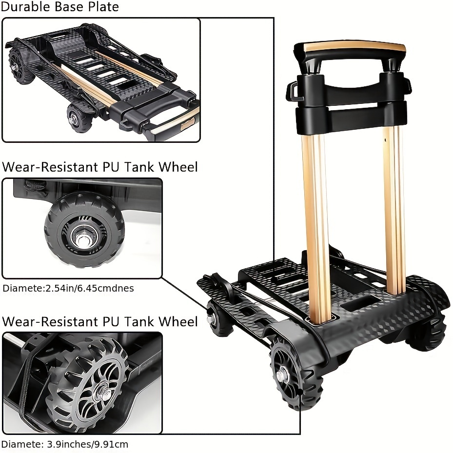 Carro plegable de cuatro ruedas para equipaje, carrito portátil