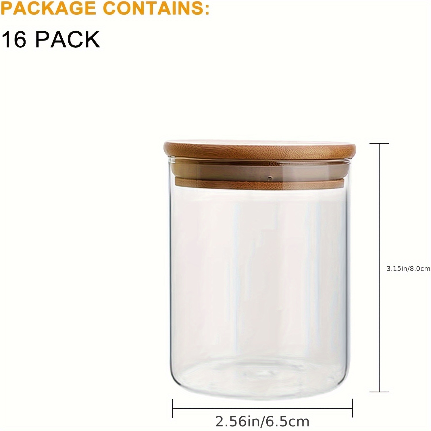 16 oz Clear Glass Borosilicate Jar with Bamboo Silicone Sealed Lid (6 Pack)