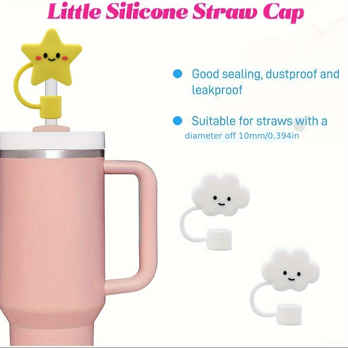 2023 New Straw Cover Cloud, 12pcs Silicone Straw Protector, Splash Proof Tips, Reusable Drinking Straw Lids for Bottle Accessories