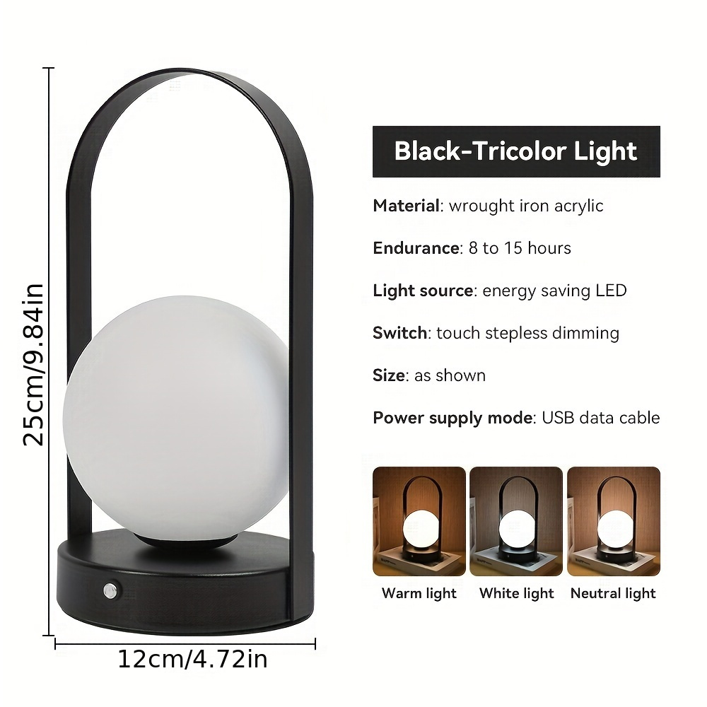 Led Orb Portable Table Lamp Usb Rechargeable Bedroom Bedside