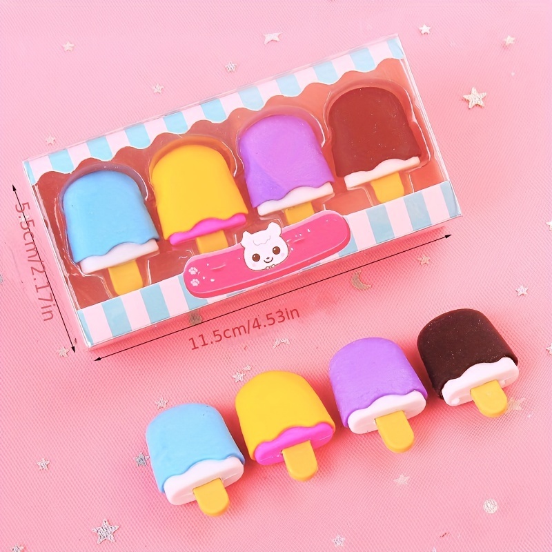 4pcs Set Cute Simulated Donut Candy Ice Cream Erasers Fun School