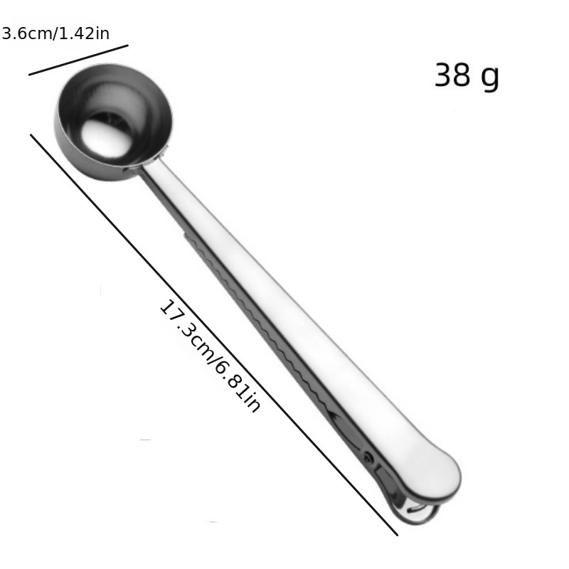 stainless steel spoon with clip measuring spoon food bag seal clip coffee spoon food seal clip milk powder spoon details 6