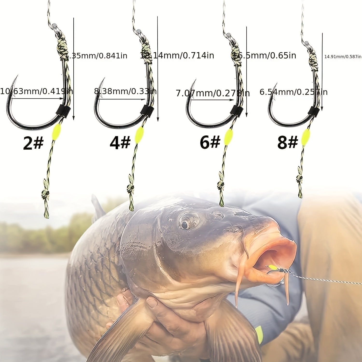 Carp Fishing Hair Rigs Kit- 24pcs Curved Barbed Carp Hook High Carbon Steel  Fishing Bait Rigs Leader Boilies Fishing Rigs with Braided Thread Line
