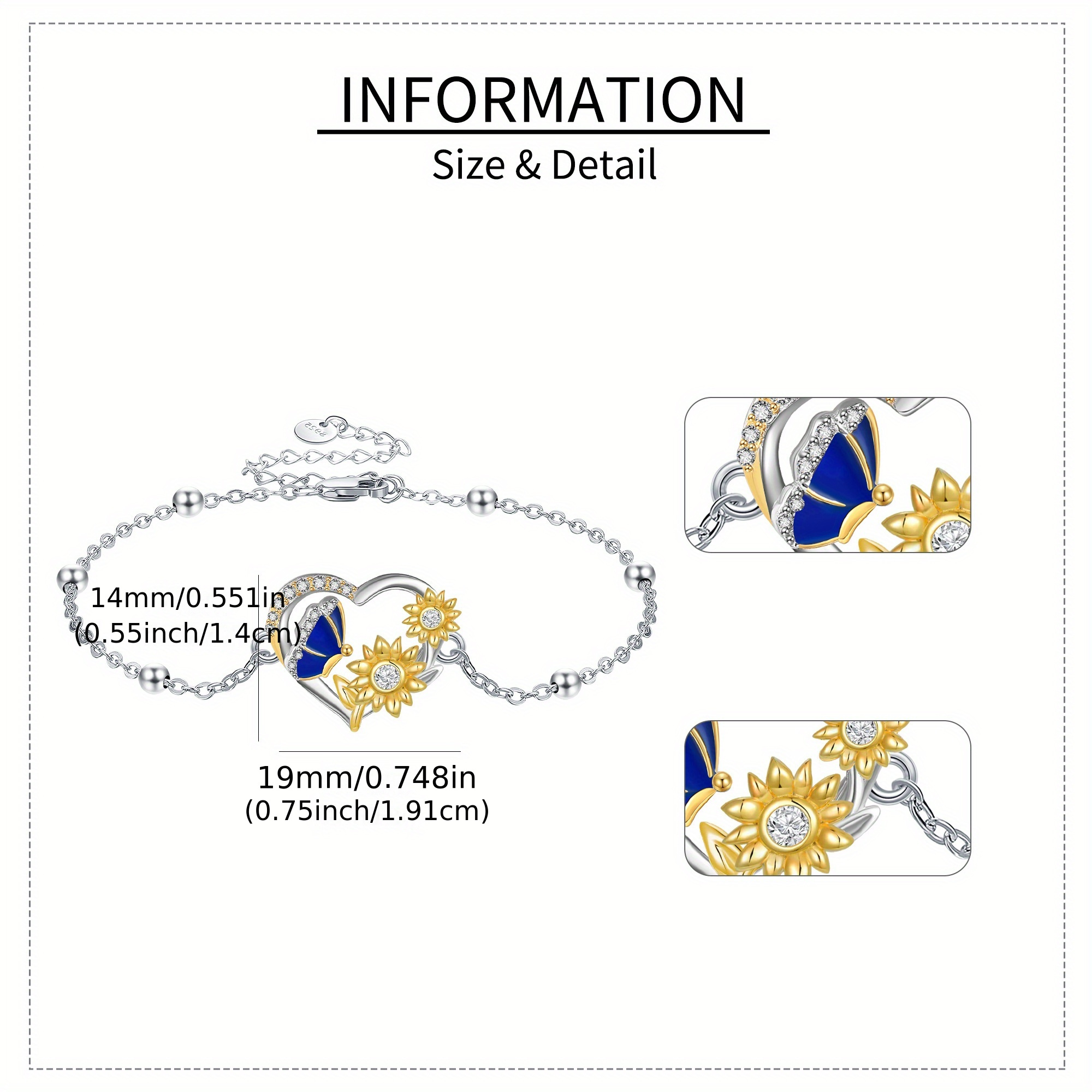 Sunflower Bracelet Silver Butterfly Heart Pendant