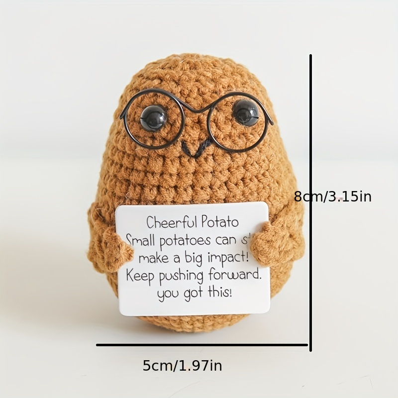 Positive Potato, 3.27 Inch Funny Positive Potato Knitted Wool Potato Doll  with Positive Cards Mini Potato Doll for Friends Party Decoration