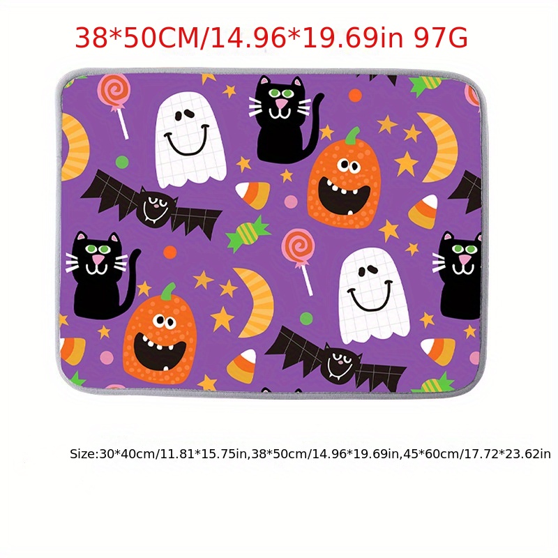 Dish Drying Mat Halloween Theme Draining Mat Pumpkin Bat - Temu