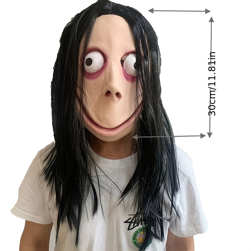 Momo Scary Face Cover Latex Head Cover With Long Hair And Creepy