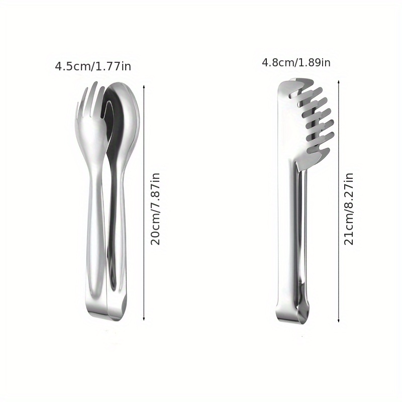 Image of Set Of 2, Round Food Tongs, Half- Food Tongs, Barbecue Tongs, Bread Tongs, Stainless Steel Pasta Tongs, Noodle Clips, Kitchen And Dining Cooking Tools Tongs