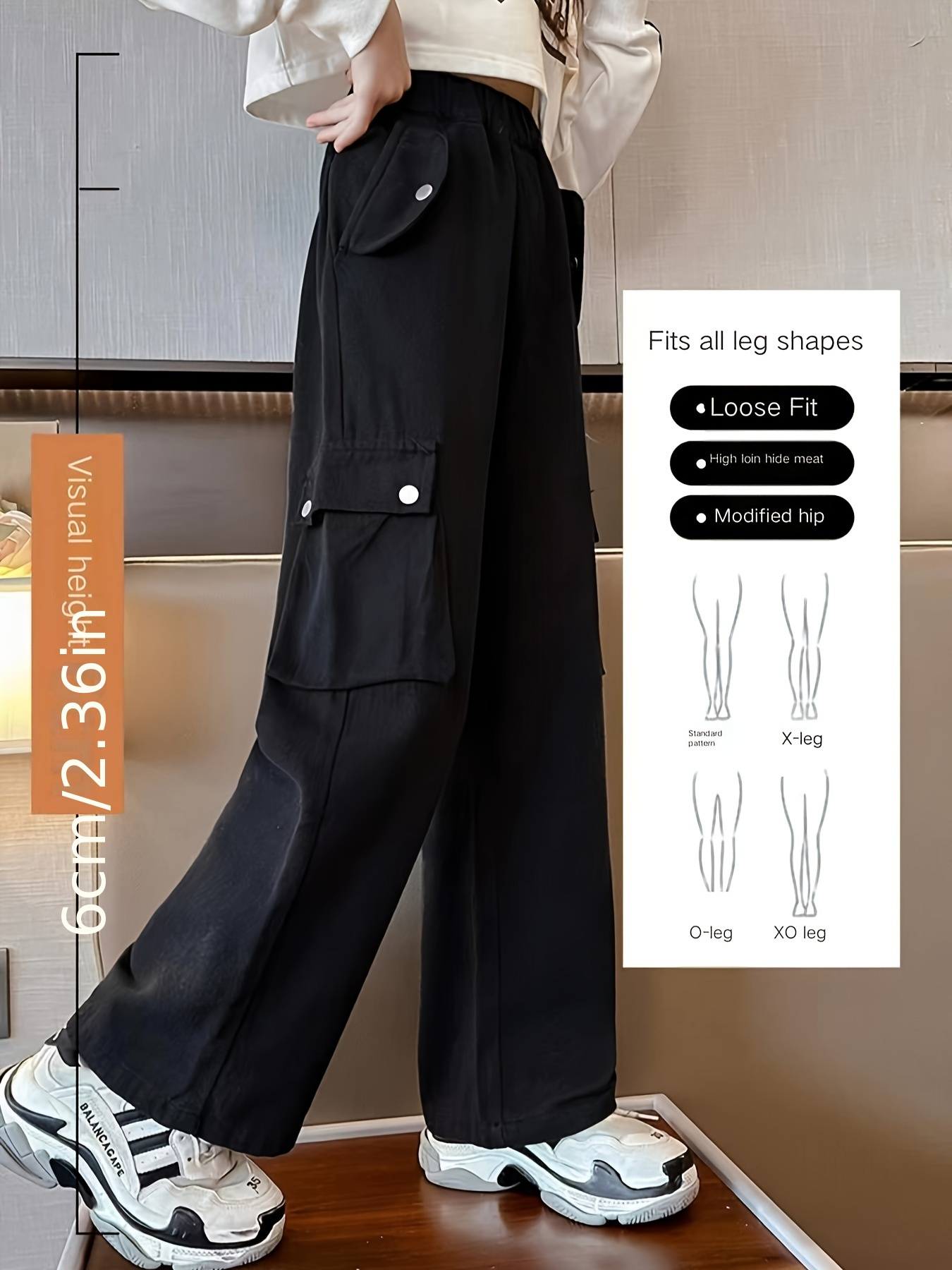 Teen Girls Casual Thermal Lined Multi-pocket Loose Cargo Trousers Wide-leg  Elastic Waist Straight Pants