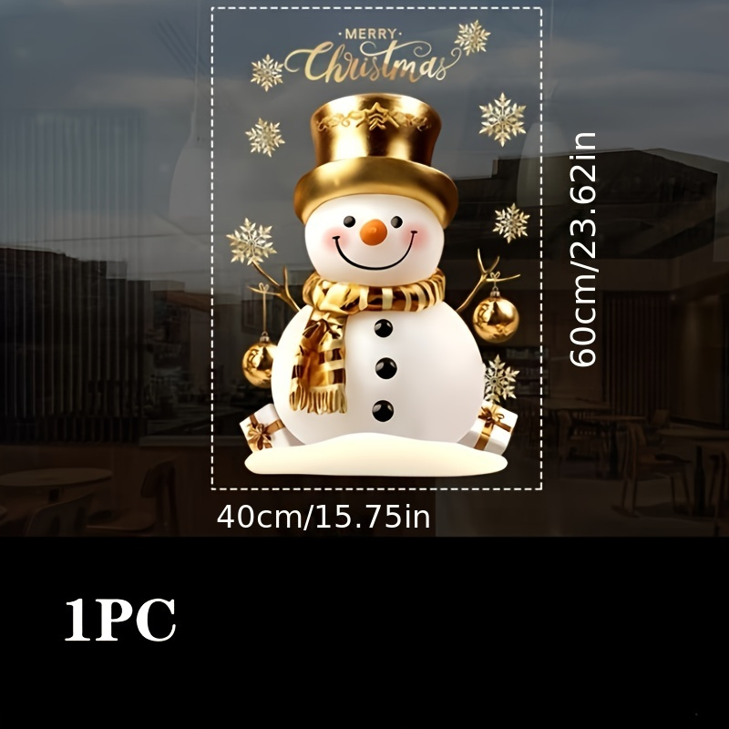 1st Klassieke Sneeuwpop Kerstraamstickers - Dubbelzijdige Elektrostatische Glassticker met Gouden Hoed & Sjaal, Feestelijke Kerstdecoratie voor Thuis & Winkels - Afbeelding 3