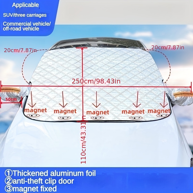 Three Layers Aluminum Foil Auto Windshield Snow Cover With Magnetic Edges  For Sun Shade, Anti-Frost, Anti-Snow, Anti-Ice