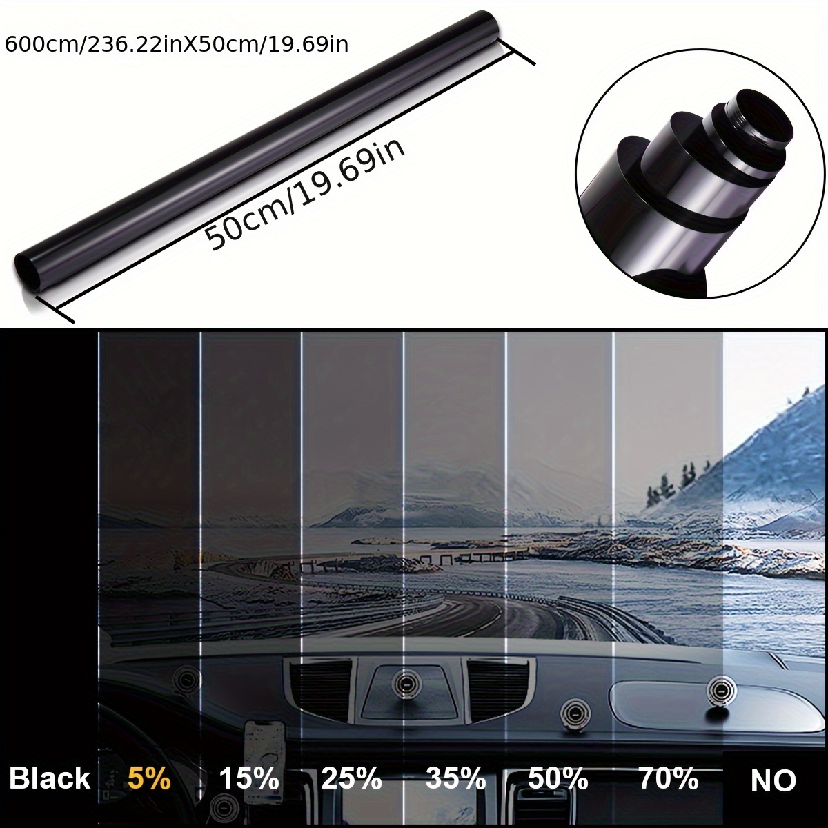 TEMU 20ft/ 600cm Uncut Roll Window Tint Film 5% 15% 25% 35% Vlt 20" X 20ft Feet Car For Home Office Glass