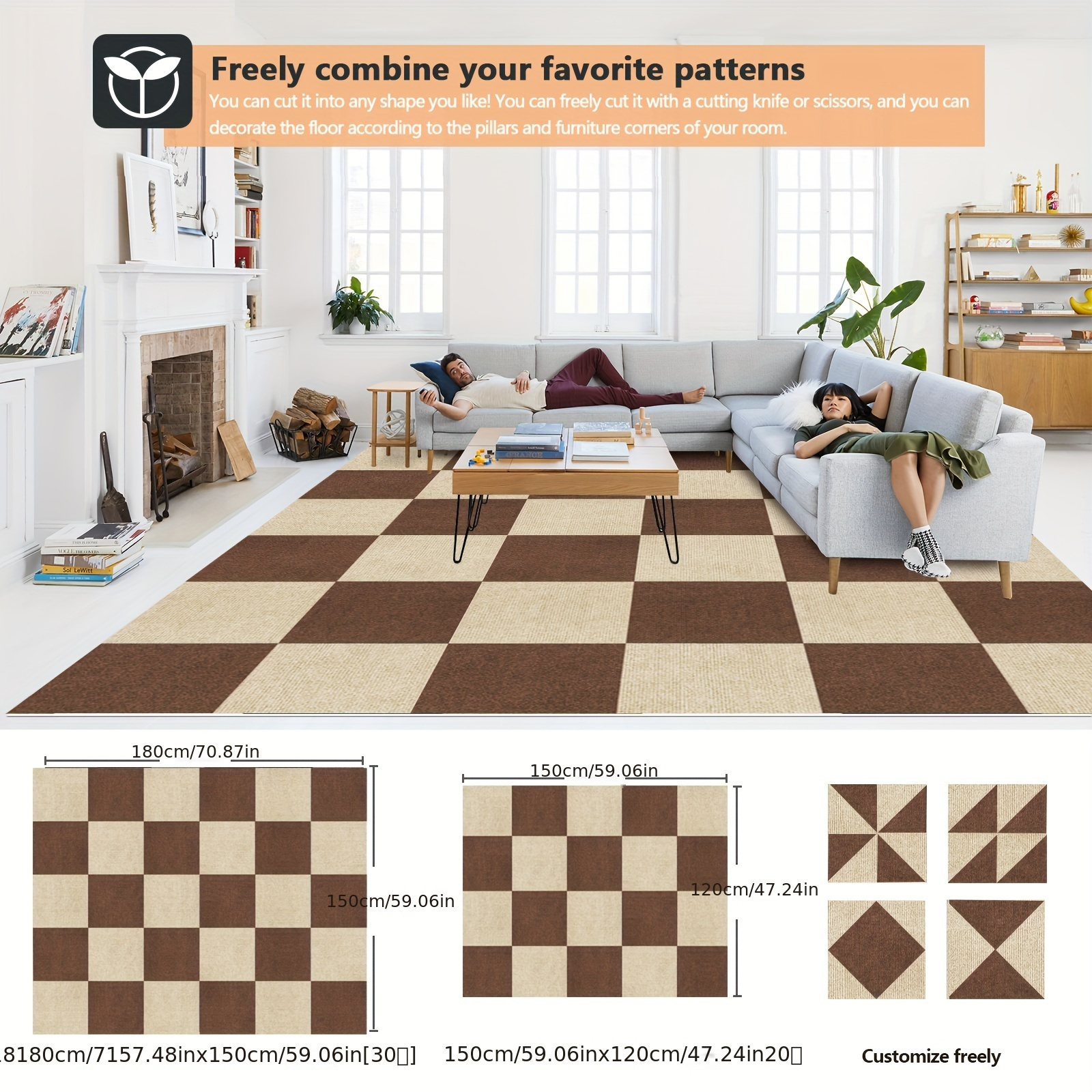 Carpet Floor Tiles With Adhesive Stickers Diy Size Square - Temu