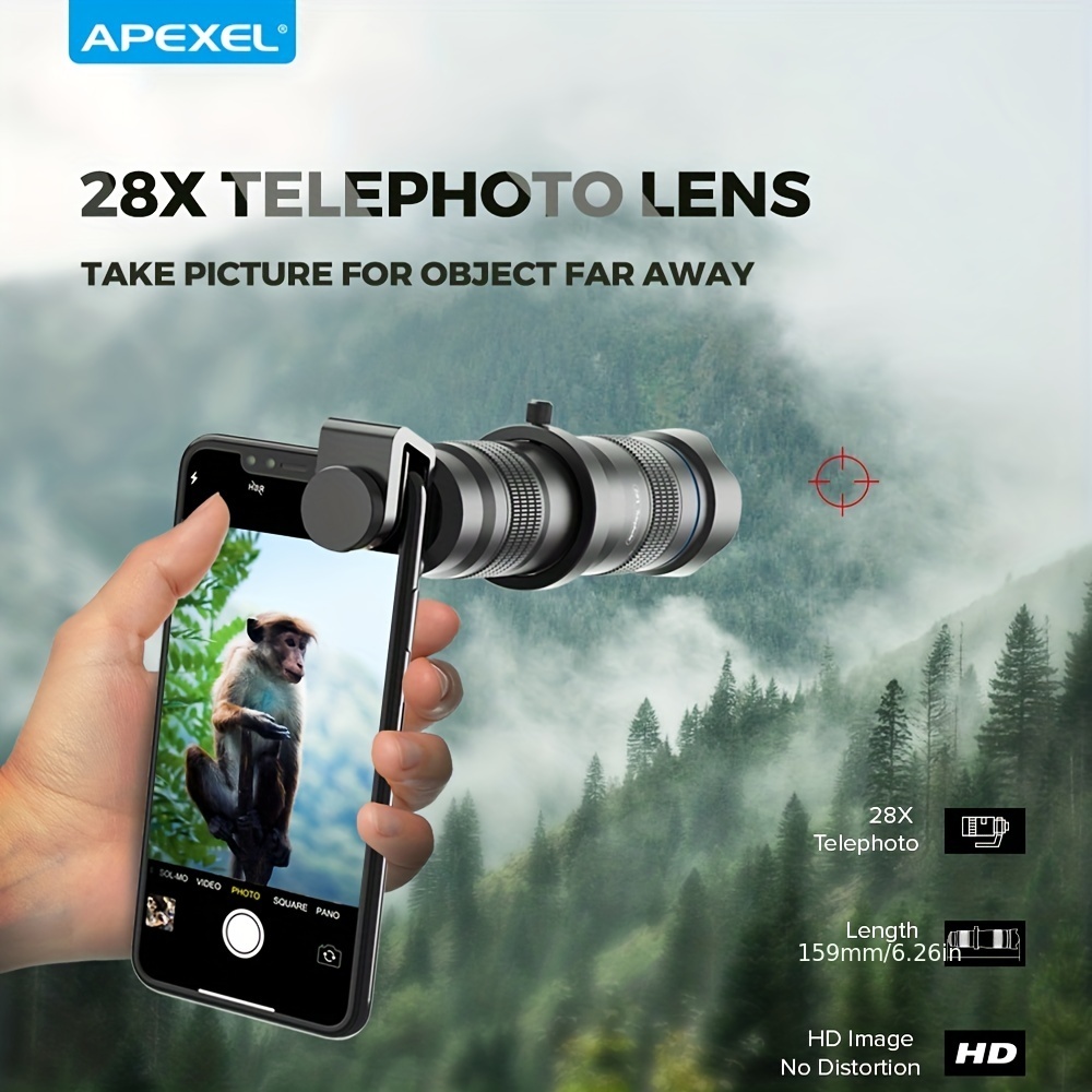 

Apexel High Power Hd 28x Telescope Phone Telephoto Lens With Mini Selfie Tripod For Iphone X/xr Samsung Pixel Android Any Smartphones