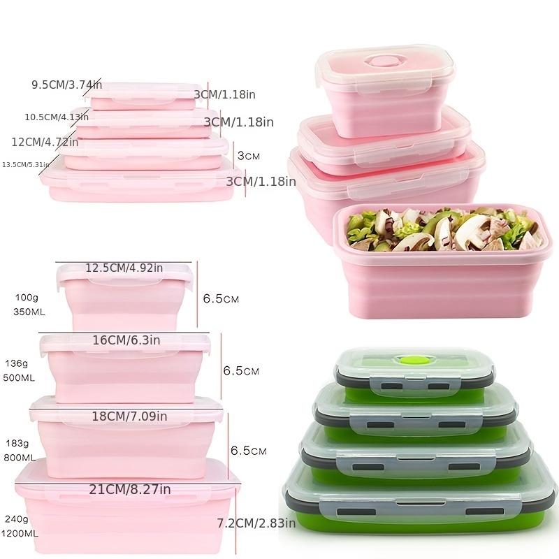 4sizes Silicone Collapsible Lunch Box Food Storage Container Colorful  Microwavable Portable Picnic Camping Rectangle Outdoor Box - Lunch Box -  AliExpress