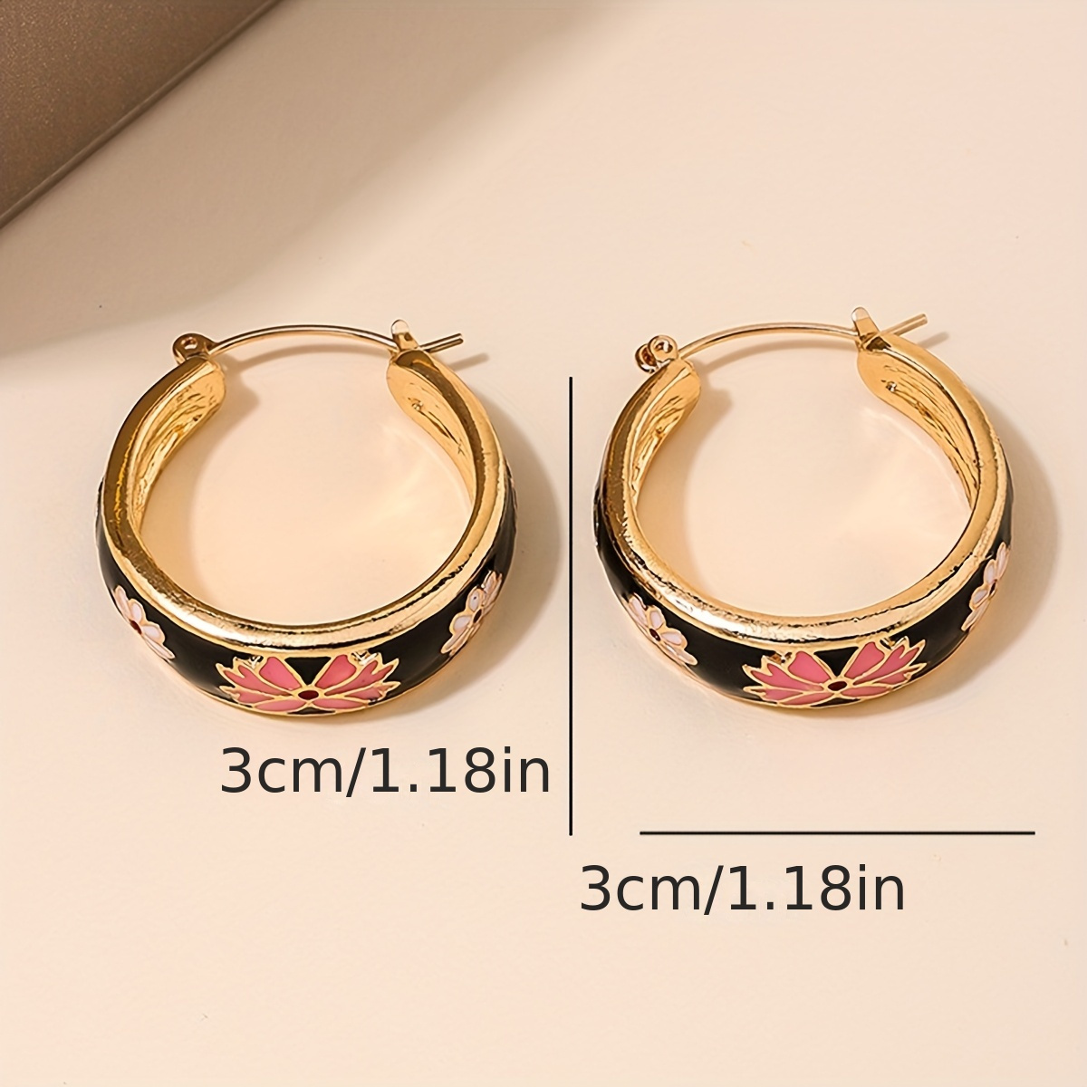Women's Vintage-Inspired Enamel Flower Hoop Earrings
