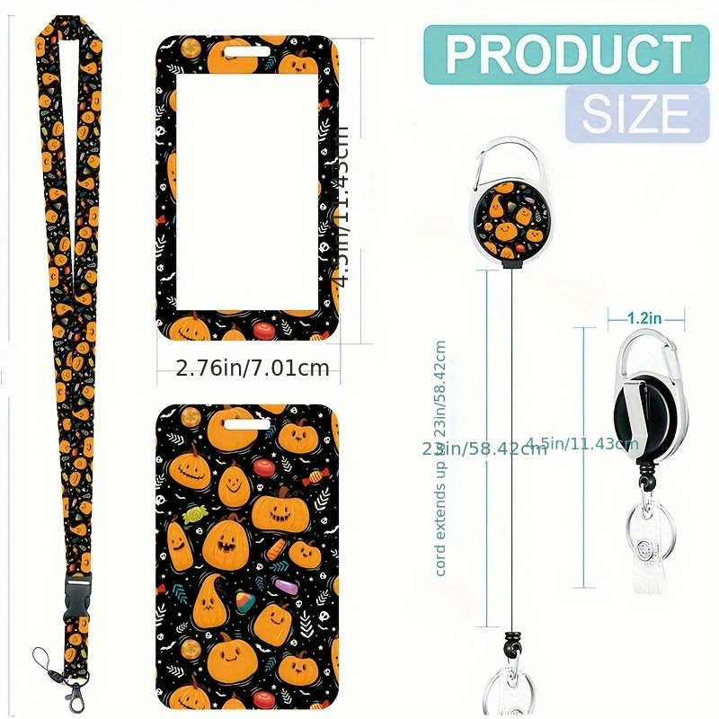 ID Card Holder With Retractable Badge Clip And Pumpkin Head Lanyard, With  Retractable Reel, ID Name Tag Worker Badge Climbing Buckle Clip Vertical Car