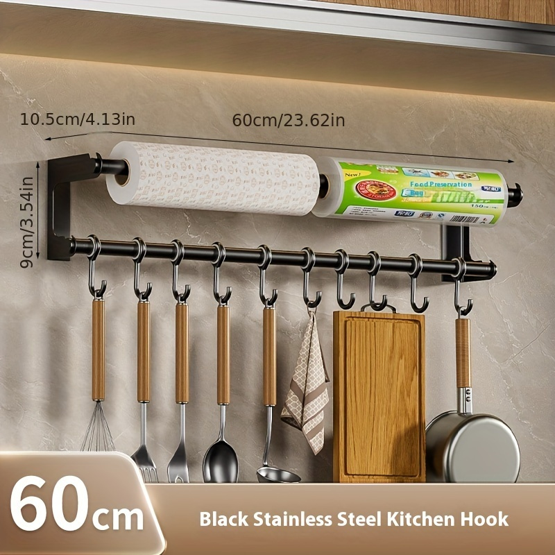 Stainless Steel Kitchen Organizer - Wall-mounted Hook Rack With Tissue Holder, Storage For Utensils & Accessories