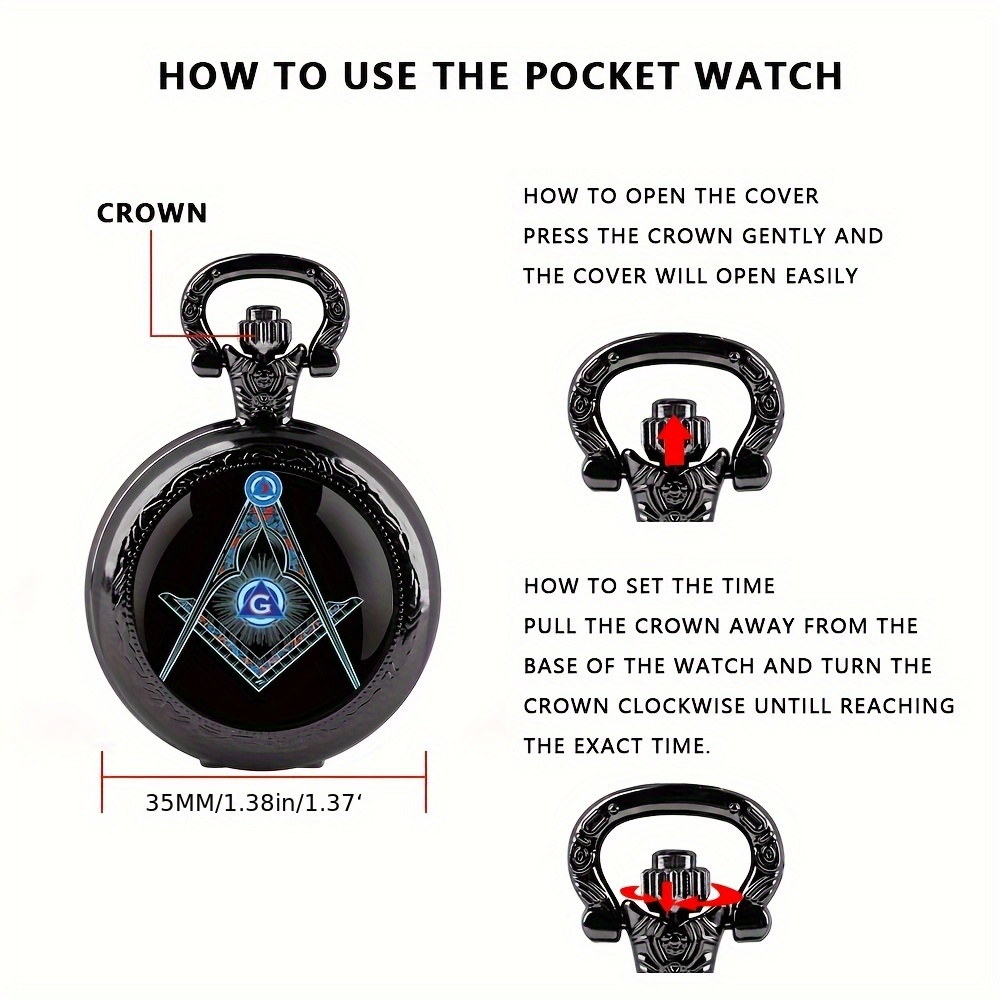 relógio de bolso vintage freemason masonic   mason g quartz com colar pendente e corrente, presente de joalharia steampunk para homens e mulheres detalhes 4