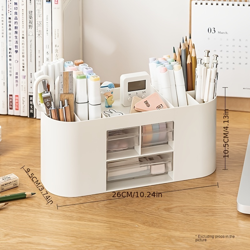 1pc 4 Layers Desktop Drawer Organizer - White Pen Holder & Office Supplies  Storage Box With Sliding Drawers, Ideal For Office And Home Workplace