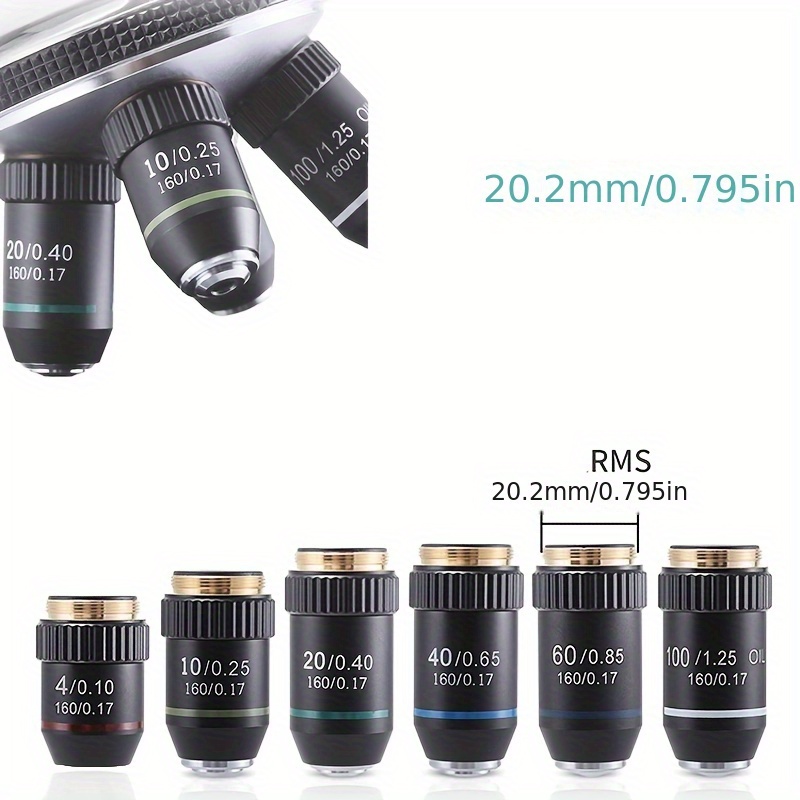     lens 195     pure copper shell black 4x 10x 20x 40x 60x 100  power   metal high definition optical lenses multi coated standard rms 20 2mm