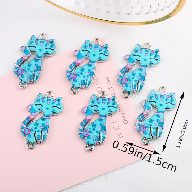 4pcs Cat Charm for Jewelry Making Enamel Pendant Zinc Alloy Gold