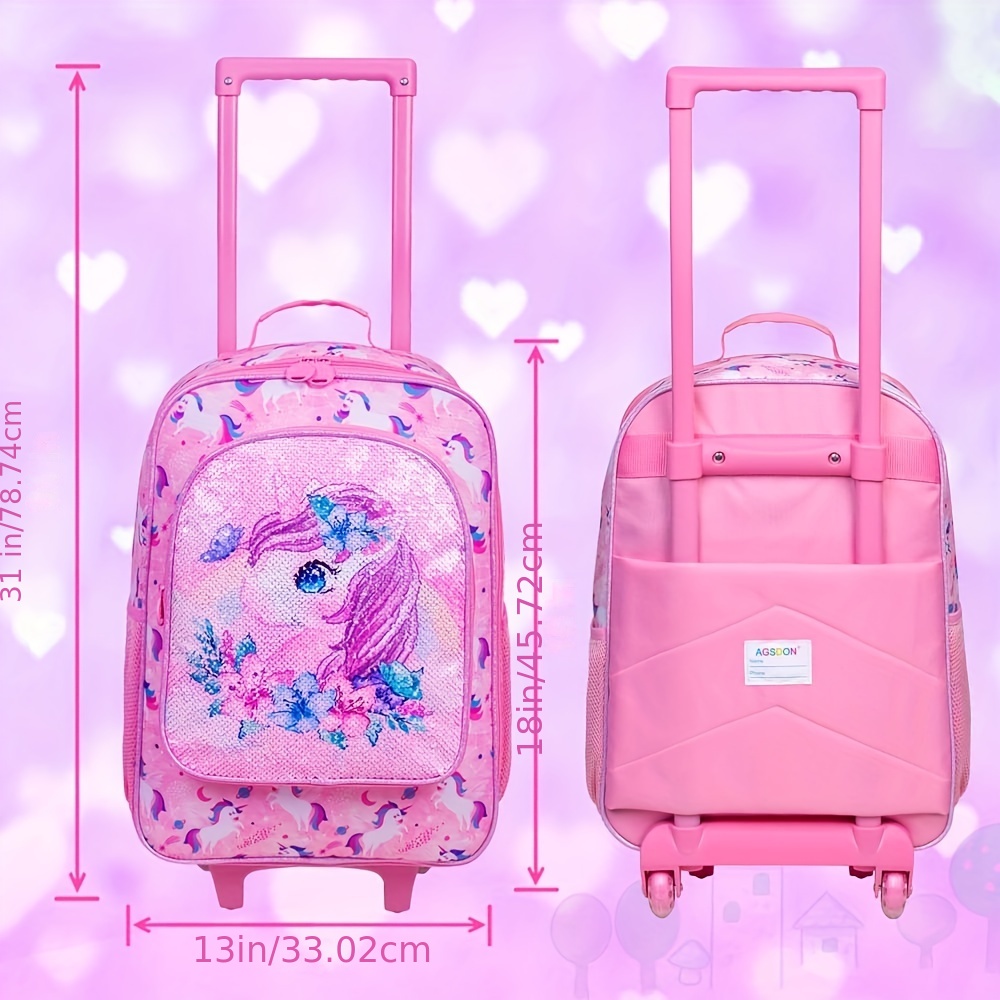 kids suitcase for girls boys unicorn sequin roller wheels luggage wheeled carry on travel luggage