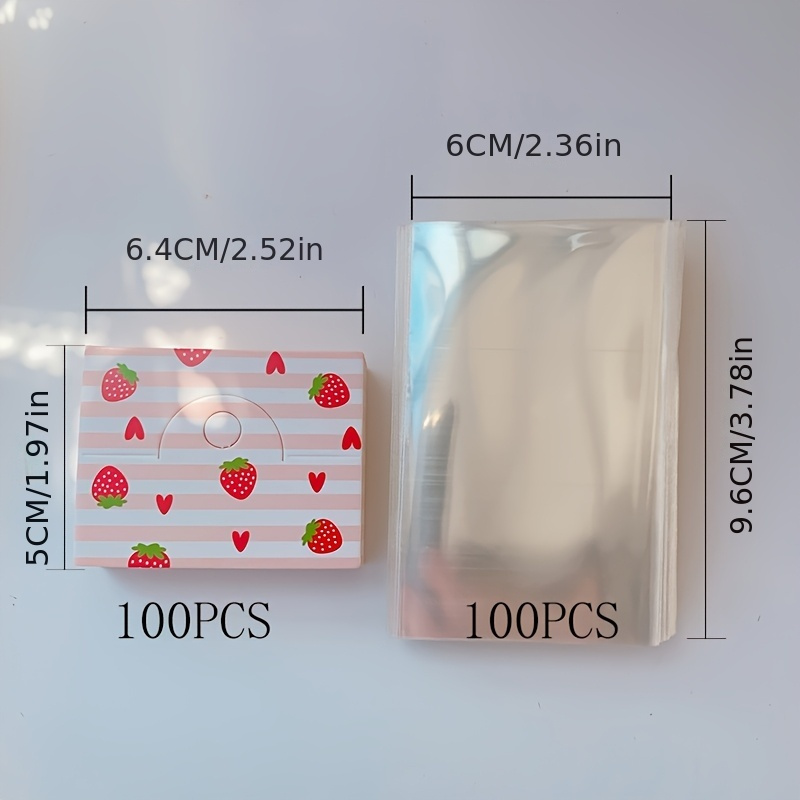 TEMU Ensemble d'Emballage pour Bijoux à Motif Fraise, 100 Sachets et 100 Cartes, Sachets Transparents pour Présentation de Bijoux, Bracelet,