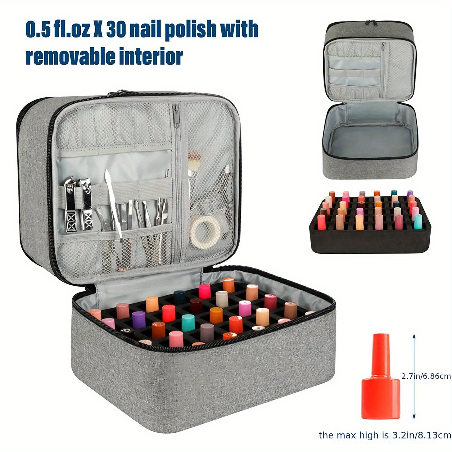 Organizador de esmalte de uñas, organizador de uñas de doble capa y  almacenamiento para tecnología de uñas, bolsa de transporte de esmalte de  uñas con