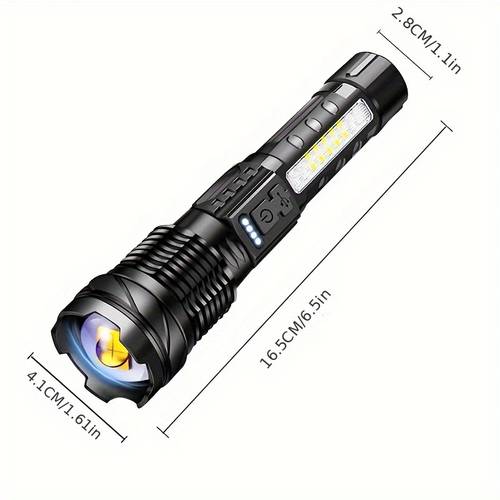 1 2pcs outdoor flashlight usb charging switchable with cob side light portable flashlight suitable for outdoor hiking work lighting