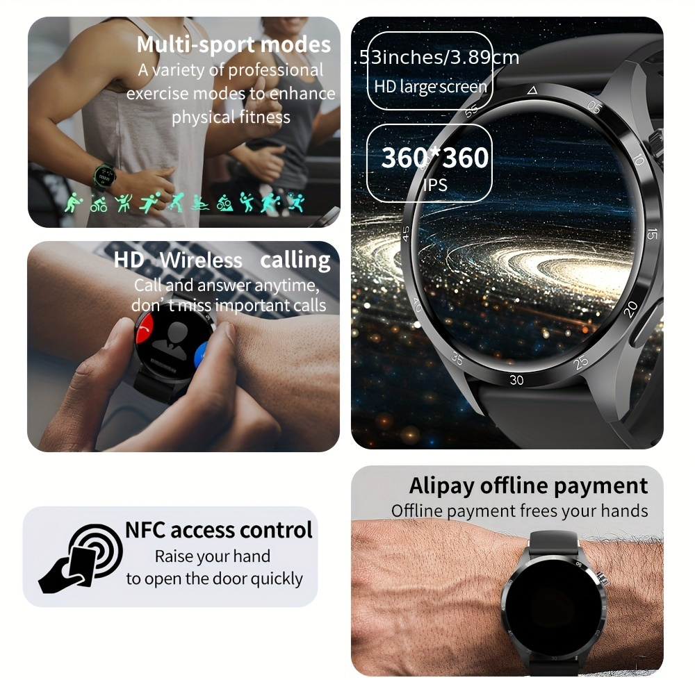 NFC Smart Watch For Men, GPS Motion Trajectory AMOLED 360*360 HD Screen, AI Voice Wireless Call, Compass Sport Fitness Tracker Smart Watches_voghion.com
