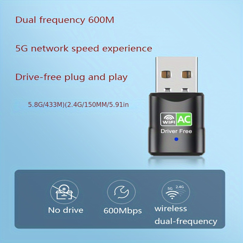 Adaptador USB Wifi de 600mbps doble banda para PC