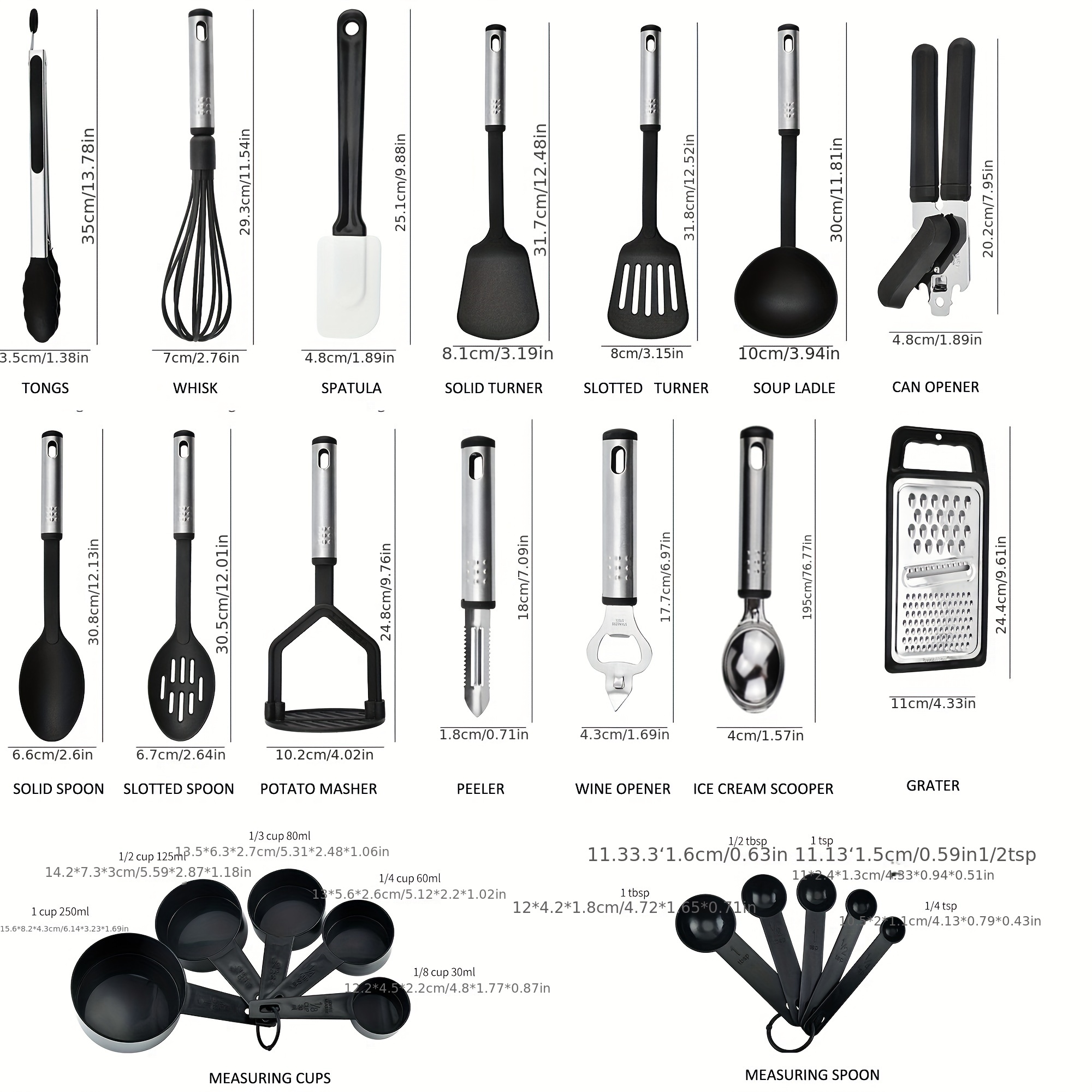 Cooking Utensil Set 24 Piece Stainless Steel Heat Resistant Kitchen Gadget  Tools 