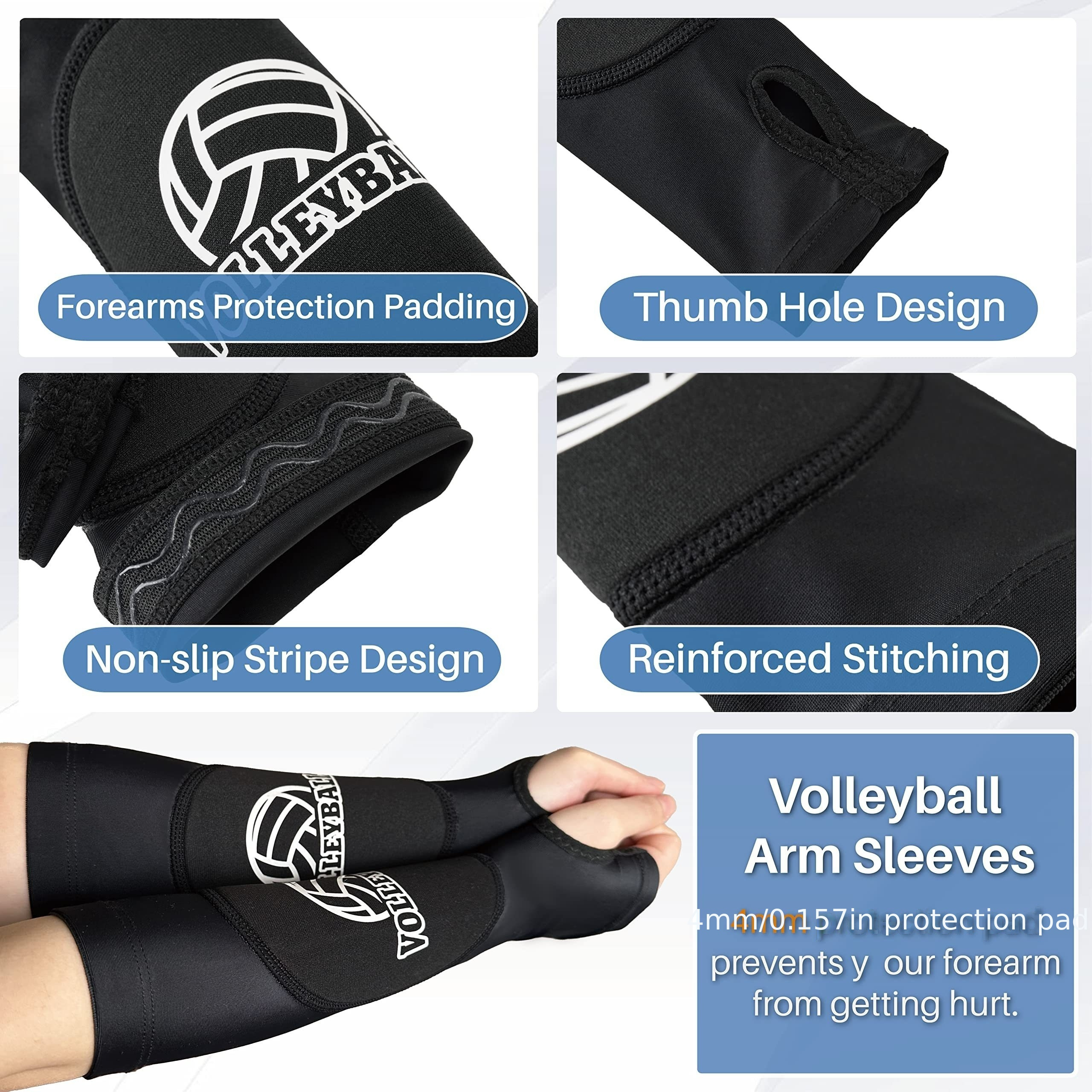 Volleyball Arm Sleeves Passing Hitting Forearm Sleeves with Protection Pads  and Thumb Hole Padded Volleyball Sleeves