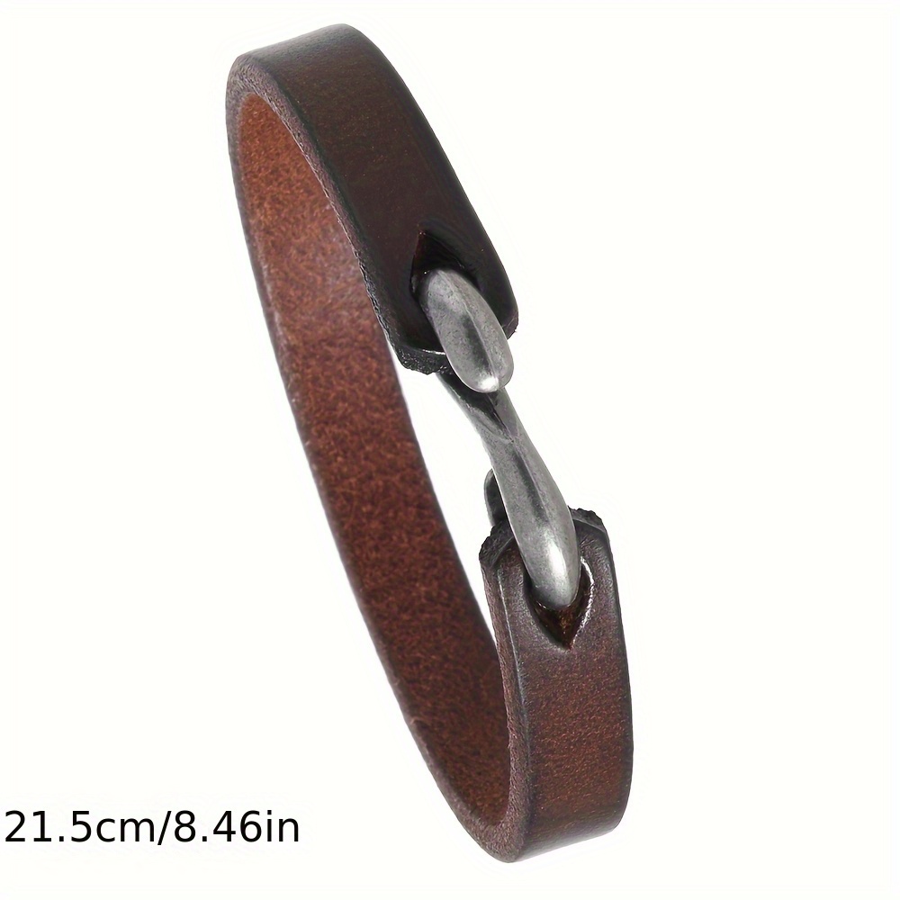 Image of 1pc Simple European And American Hook Leather Bracelet Fashionable Punk Hip Hop Style Leather Bracelet